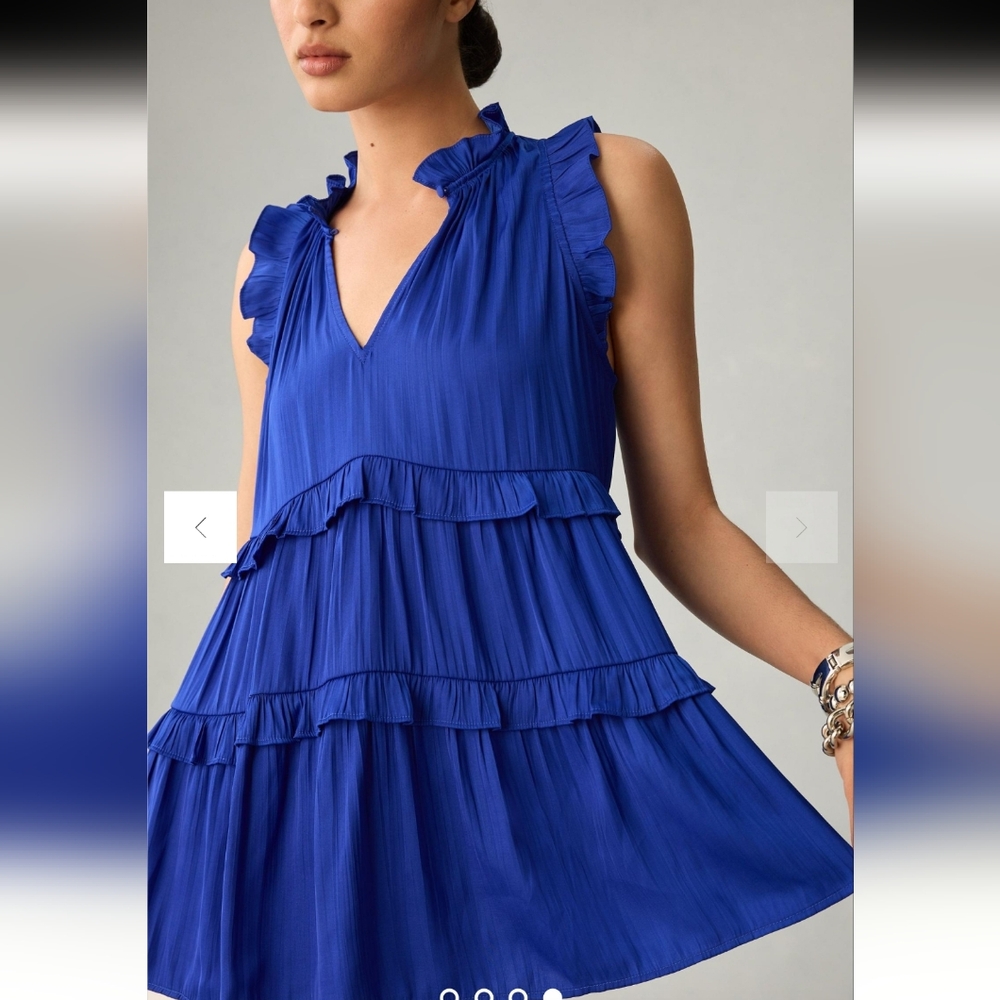 💖💖 NWT Anthropologie Tiered Sleeveless Blouse Cobalt Blue Size L